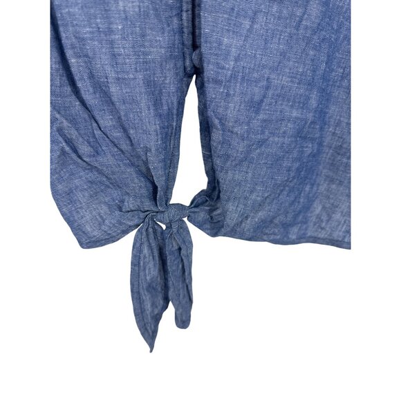 Lane Bryant Womens Blue Chambray Button-Front Tie-Hem Blouse Size 16 - Picture 2 of 10
